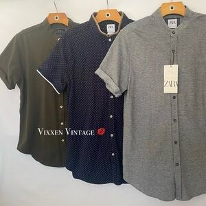 ZARA SHORT SLEEVE MOCK NECK BUTTON UP SHIRT BUNDLE LOT OF 3